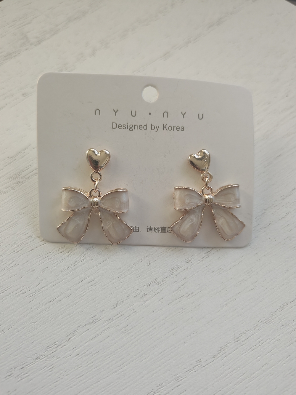 Gold Bow Heart Drop Earrings